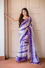 Purple Tie and dye Mulmul Cotton Saree