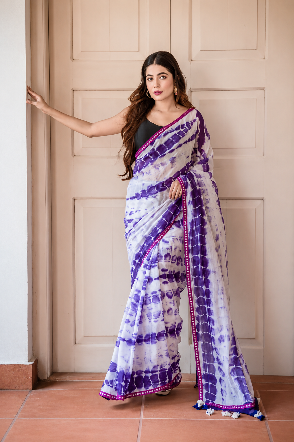Purple Tie and dye Mulmul Cotton Saree