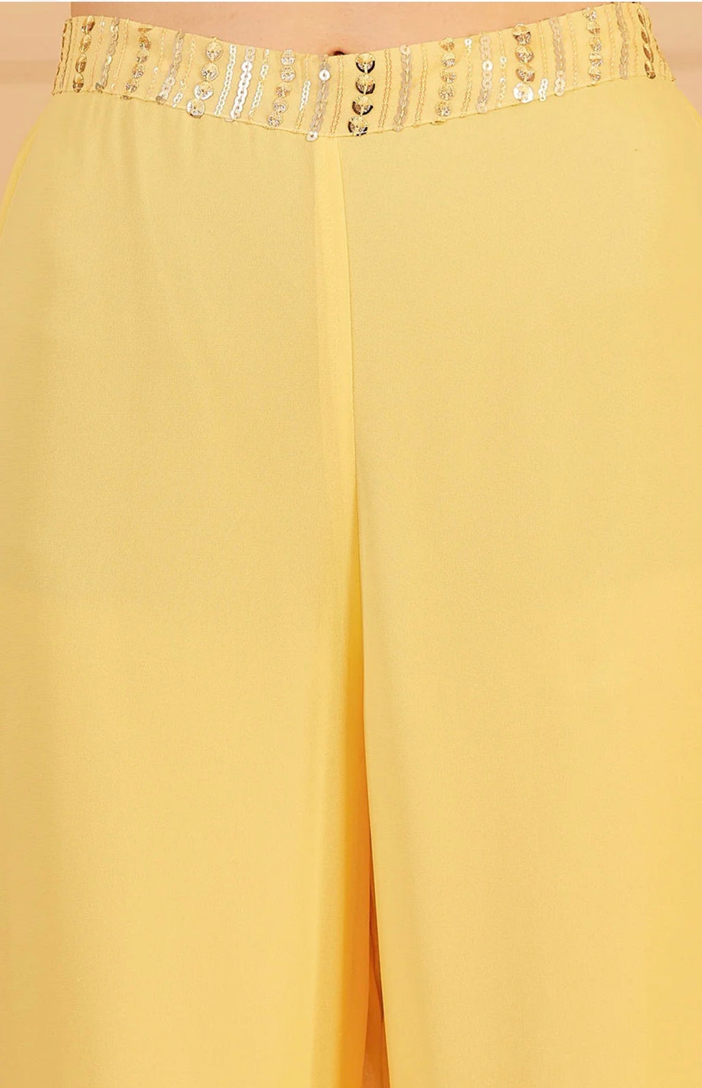 Yellow Sleeveless Sequinned Kurti With Pant & Dupatta
