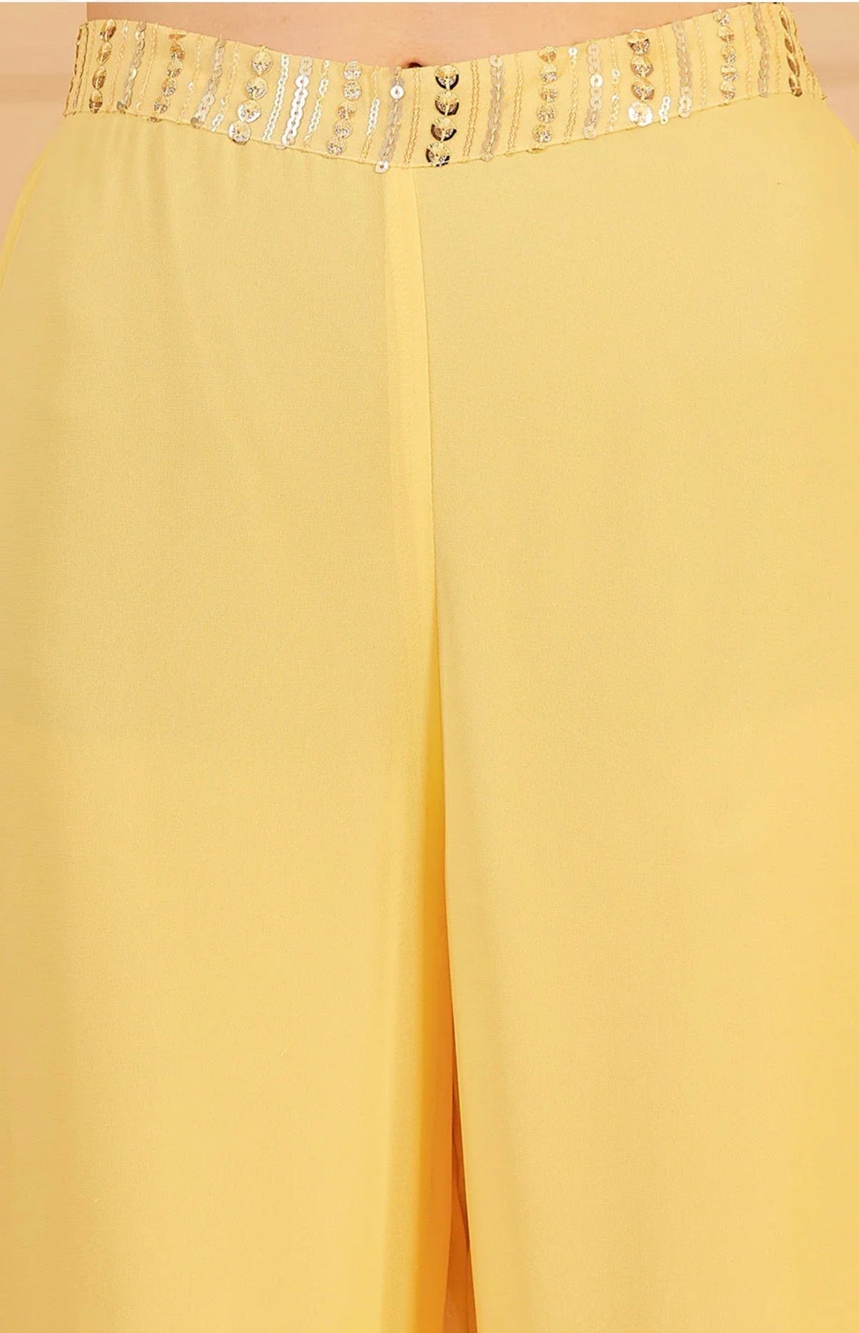 Yellow Sleeveless Sequinned Kurti With Pant & Dupatta
