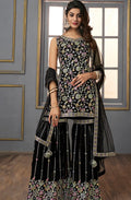 Black Embroidered Sequinned Gharara Set with Dupatta