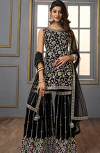 Black Embroidered Sequinned Gharara Set with Dupatta