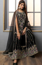 Black Embroidered Sequinned Gharara Set with Dupatta