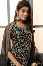 Black Embroidered Sequinned Gharara Set with Dupatta
