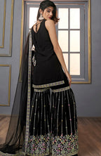 Black Embroidered Sequinned Gharara Set with Dupatta