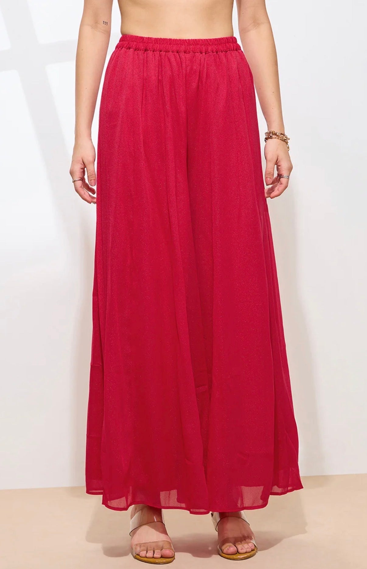 Red Halter Neck Kurta with Palazzos & Dupatta