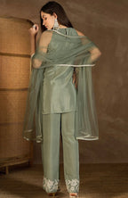 Green Embroidered Kurta With Palazzo & Dupatta