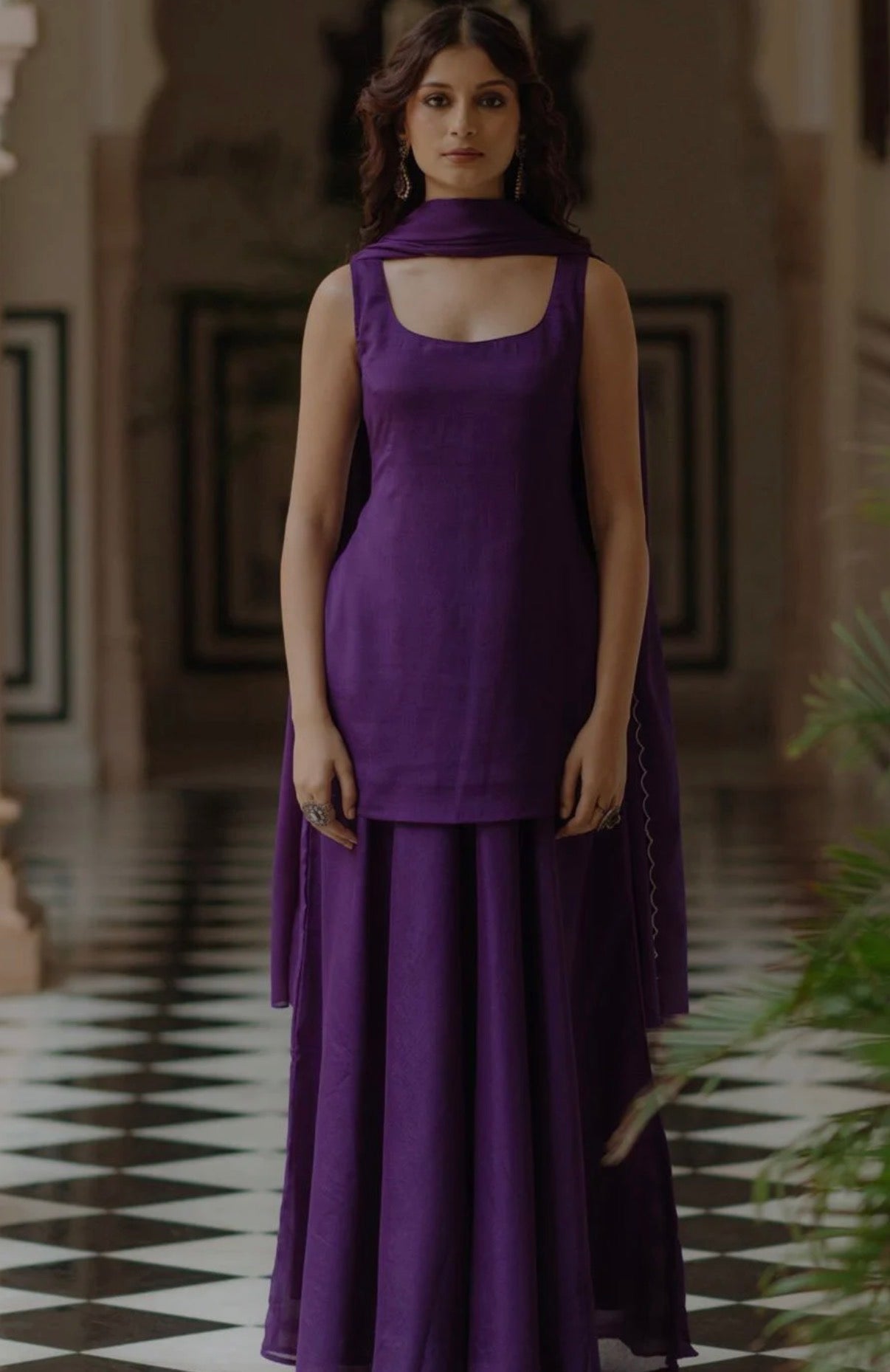 Purple Adjustable Kurta with Skirt & Dupatta