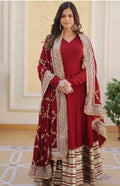 Red Georgette Anarkali Kurta With Embroidered Dupatta