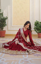 Red Georgette Anarkali Kurta With Embroidered Dupatta
