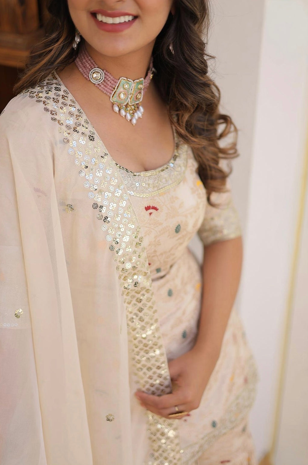 Ivory Printed Gharara Set with flowy dupatta