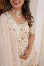 Ivory Printed Gharara Set with flowy dupatta