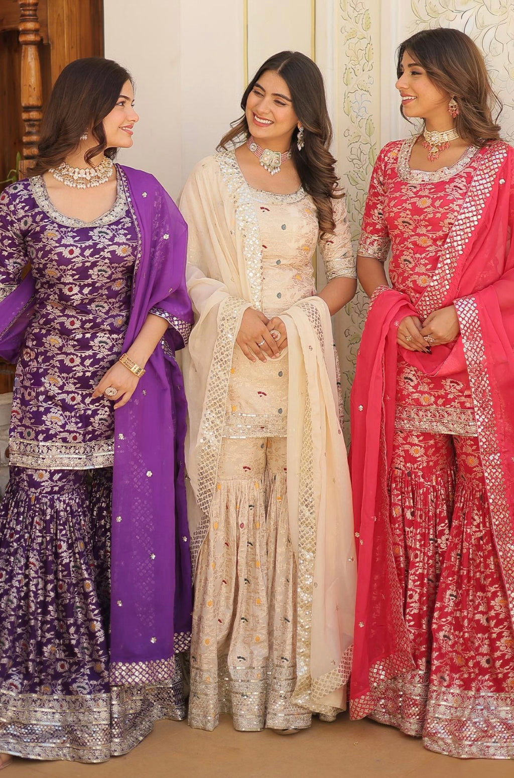 Ivory Printed Gharara Set with flowy dupatta