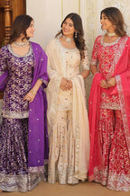 Ivory Printed Gharara Set with flowy dupatta