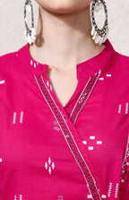 Pink Floral A-line Cotton Kurta & Trousers with Dupatta
