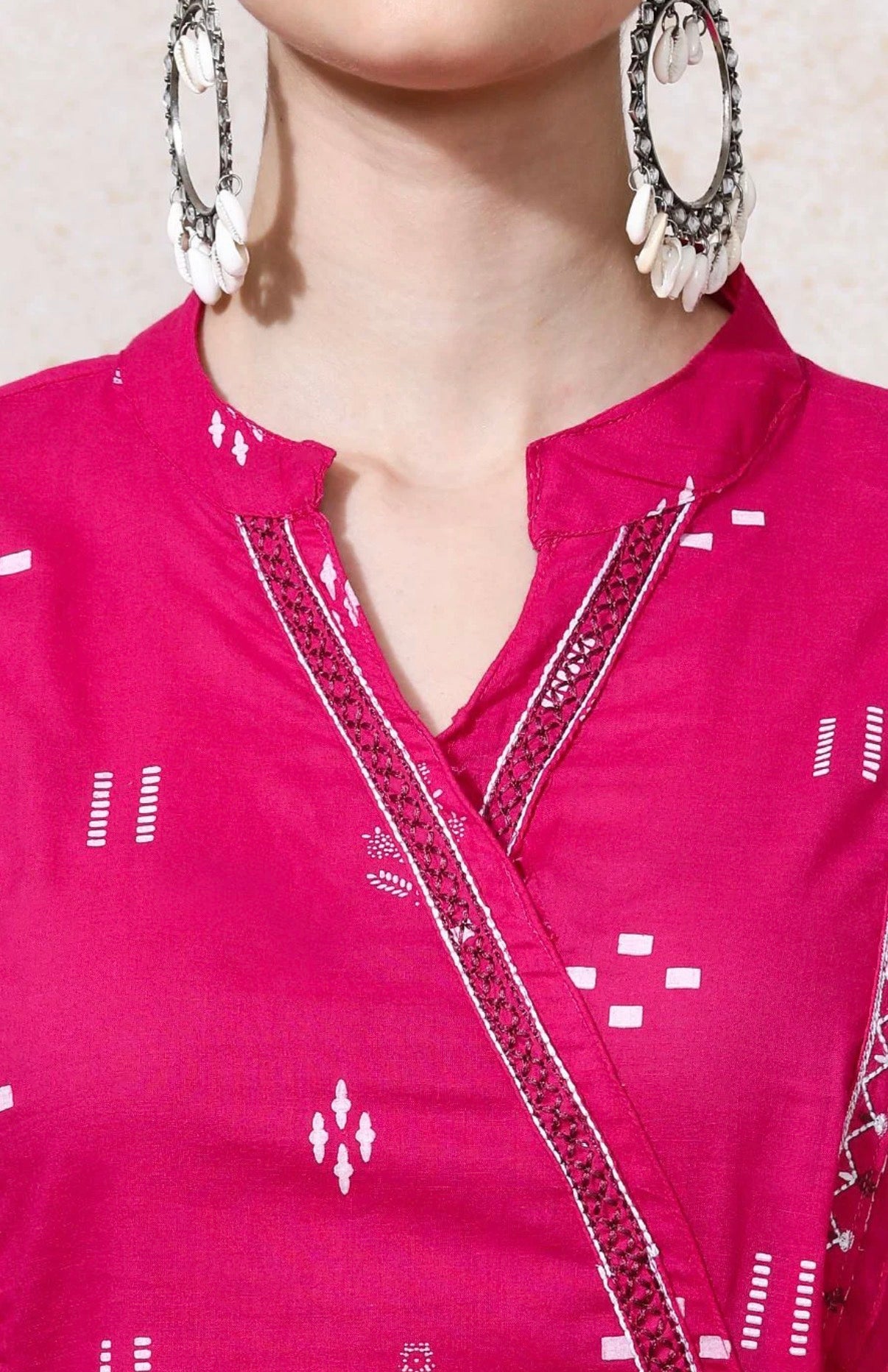 Pink Floral A-line Cotton Kurta & Trousers with Dupatta