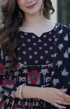 Black Printed Anarkali Pant Set and Dupatta