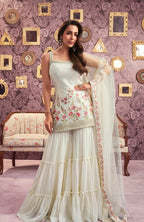 Ivory Sequinned Sharara Set with Dupatta