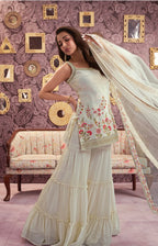 Ivory Sequinned Sharara Set with Dupatta