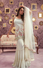 Ivory Sequinned Sharara Set with Dupatta