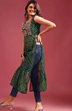 Green Bandhani Georgette Kurti