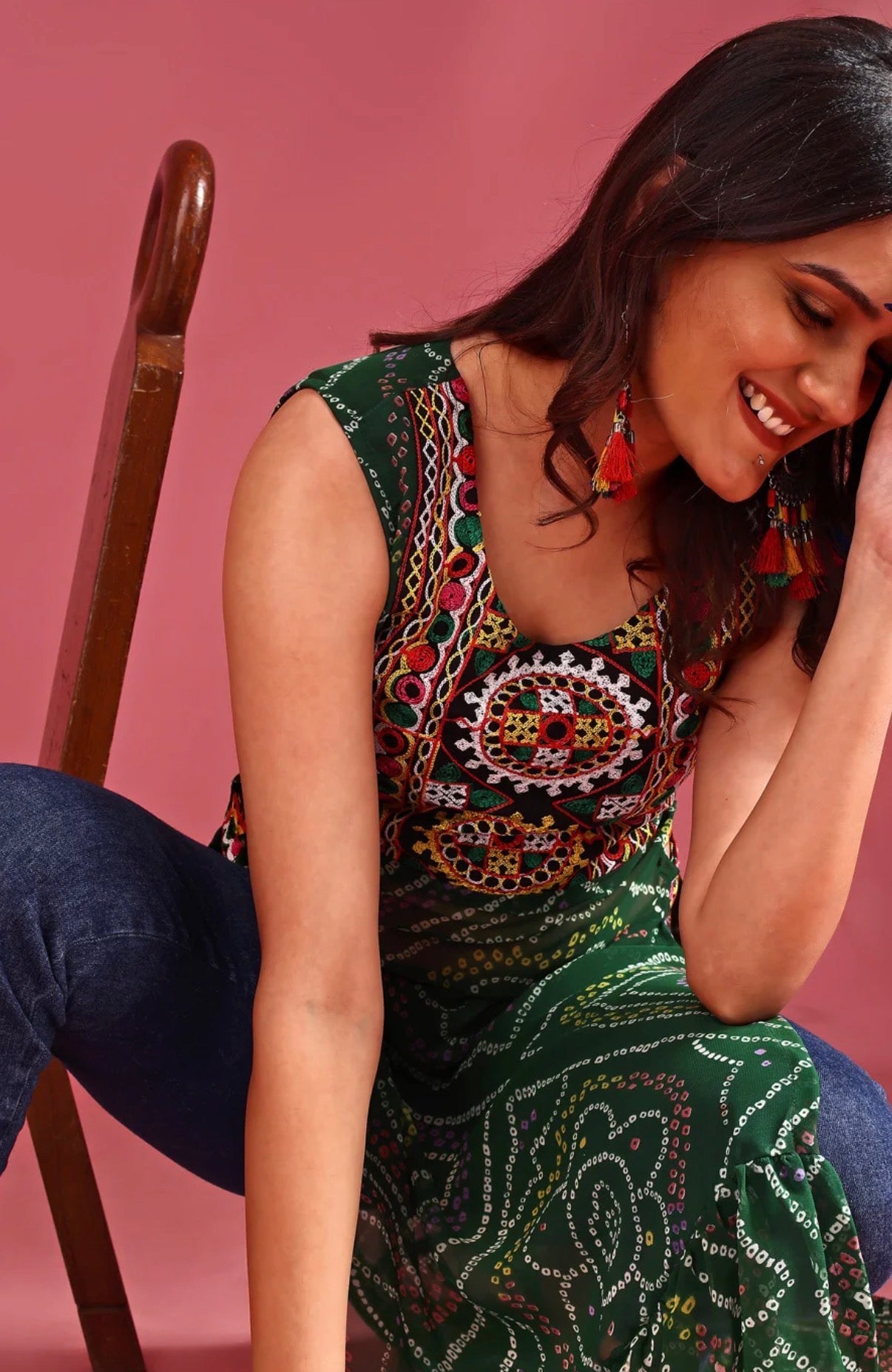 Green Bandhani Georgette Kurti
