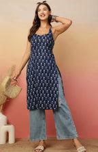 Blue Motifs Printed Summer Kurti
