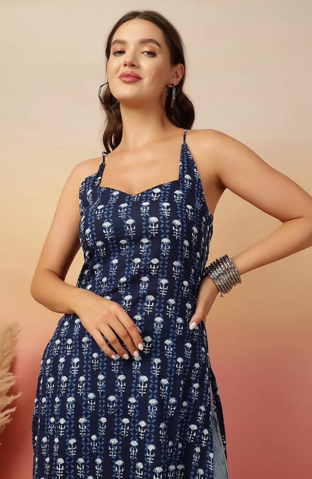 Blue Motifs Printed Summer Kurti