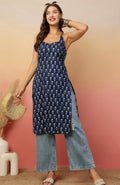 Blue Motifs Printed Summer Kurti