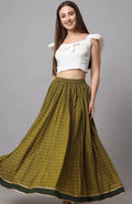 Green Printed Flared Skirt