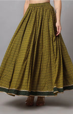 Green Printed Flared Skirt
