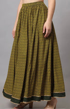 Green Printed Flared Skirt