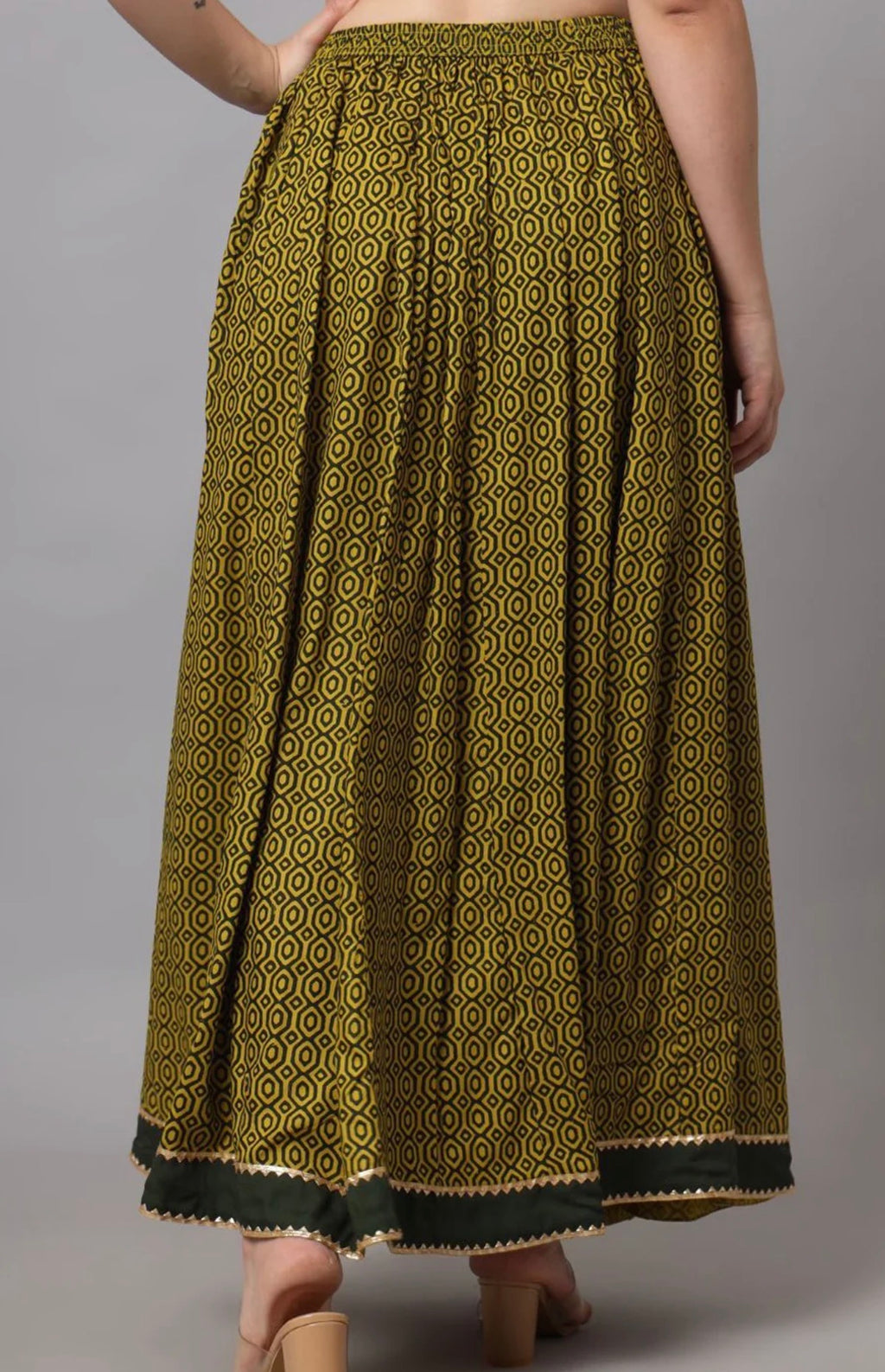 Green Printed Flared Skirt