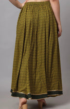 Green Printed Flared Skirt