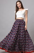 Red-Blue Printed Maxi Skirt