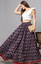 Red-Blue Printed Maxi Skirt