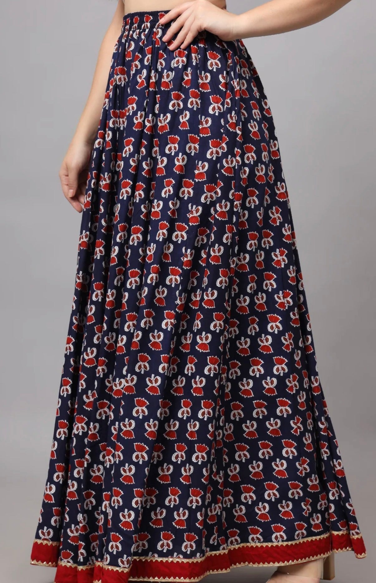 Red-Blue Printed Maxi Skirt