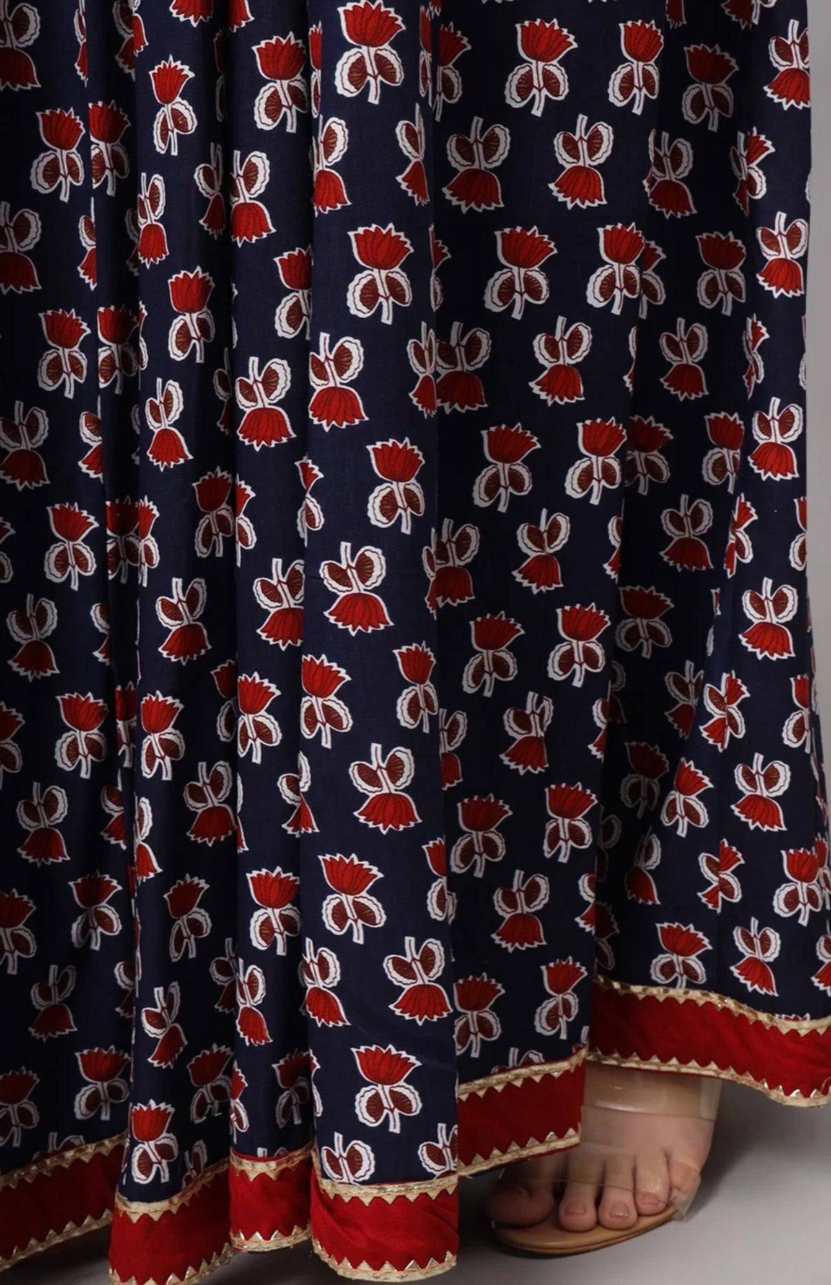 Red-Blue Printed Maxi Skirt