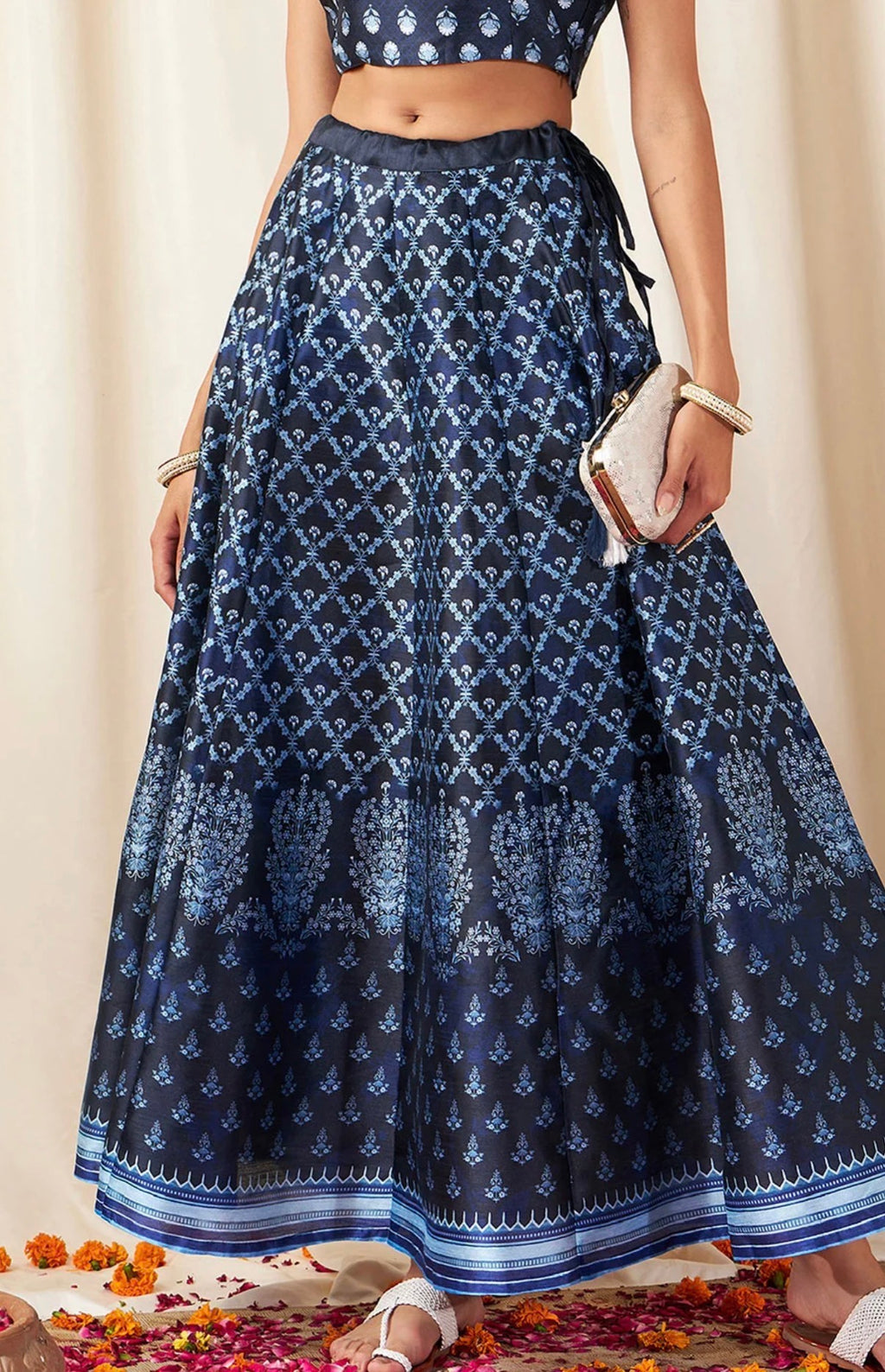 Navy Blue Floral Skirt
