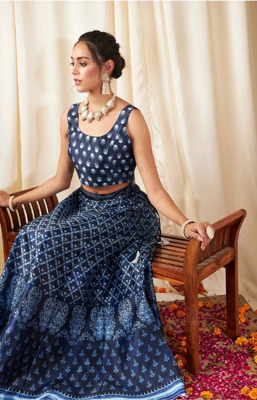 Navy Blue Floral Skirt