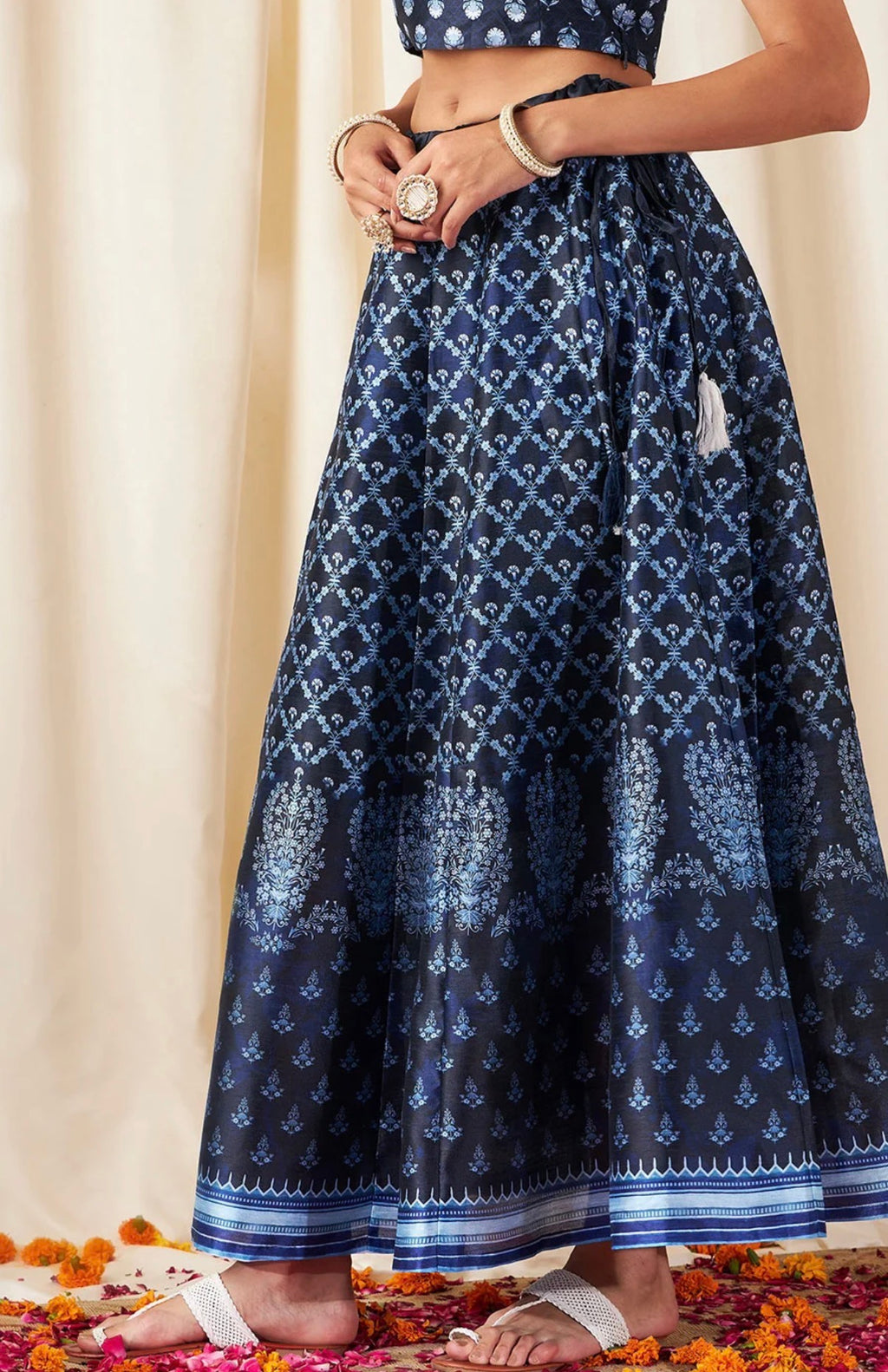 Navy Blue Floral Skirt