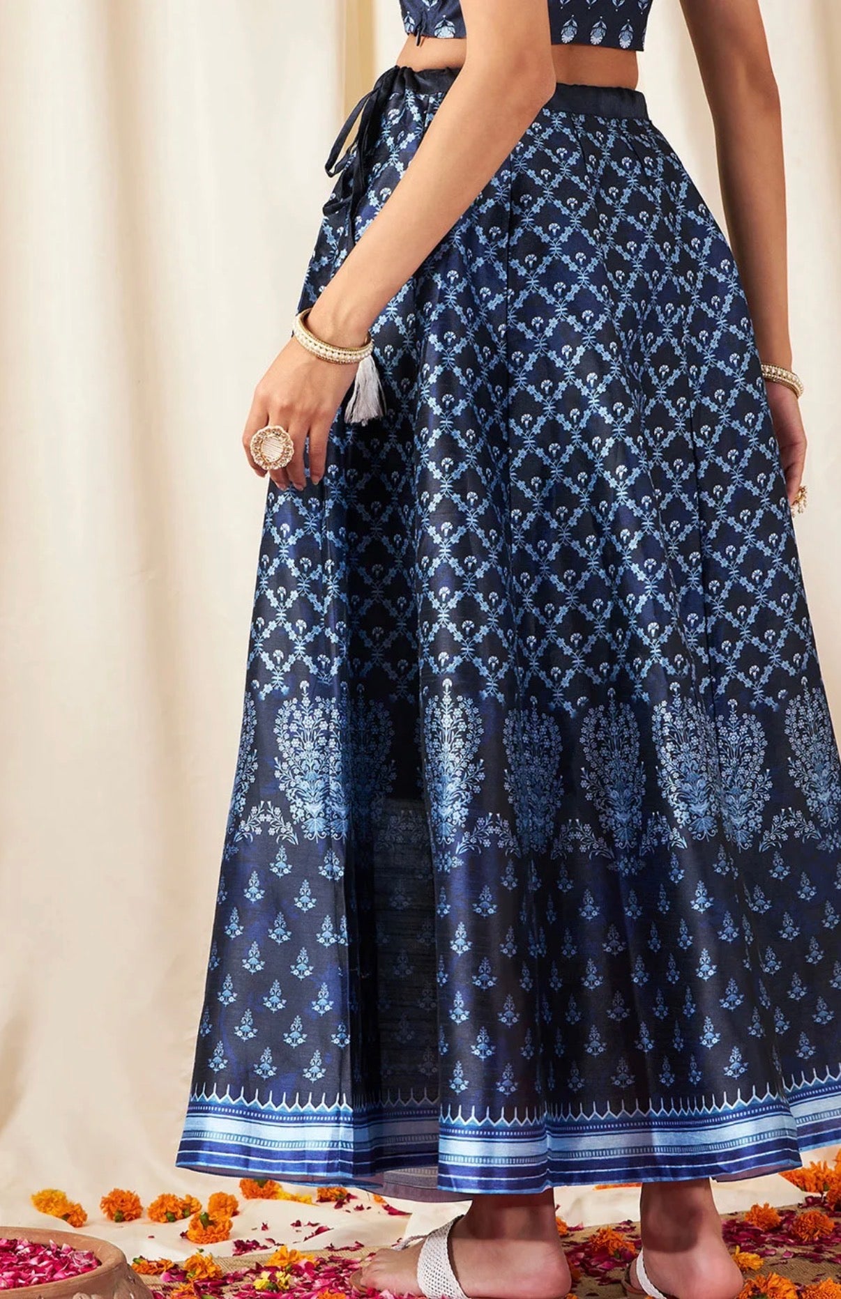 Navy Blue Floral Skirt