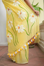 Yellow Hand Painted Mulmul Cotton Saree